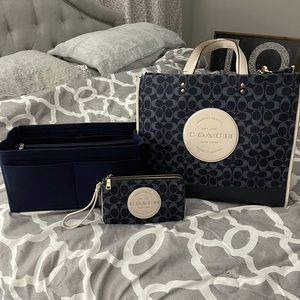 Coach Dempsey 40 Tote, felt organizer and matching Coach Denim Wristlet